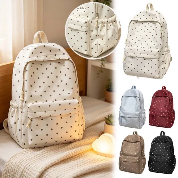 Polka Dot Backpack, Cute Casual Polka Dot Daypack, Large Capacity Laptop Backpack, Lightweight Backpack for Daily Work Shopping Travel Dating,Beige