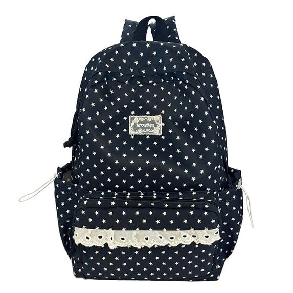 Polka Dot Backpack, Lace Trim Laptop Rucksack with Pendant, Lightweight School Backpack for Travel Shopping, Gray