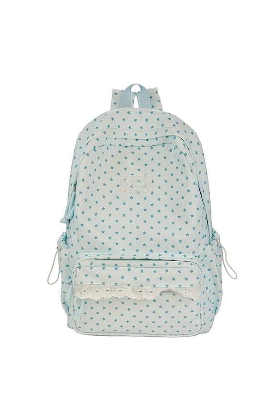 Polka Dot Backpack, Lace Trim Laptop Rucksack with Pendant, Lightweight School Backpack for Travel Shopping Work (Pink)