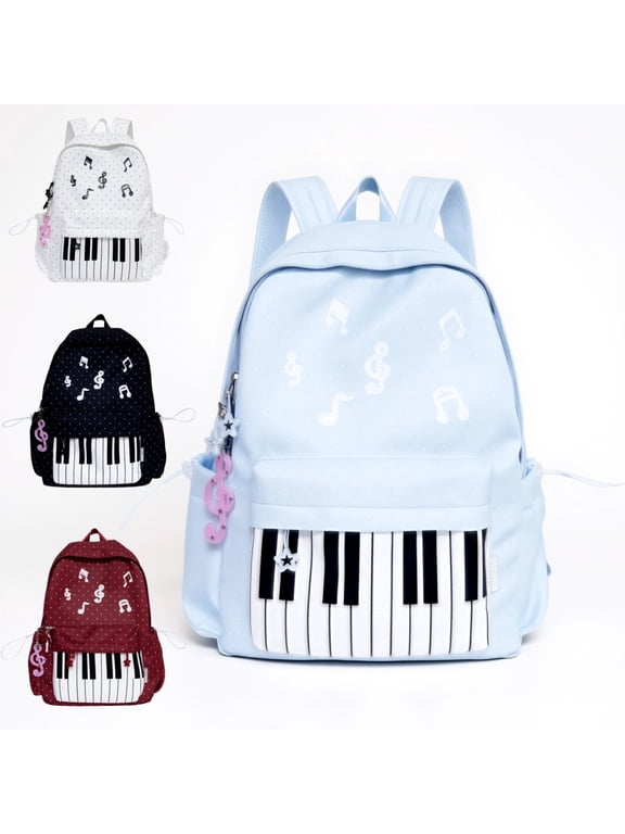 Polka Dot Backpack Piano Backpack for Girls School Backpack with Music Notes Design Novelty Playful Whimsical Cute Y2k Nylon Bag