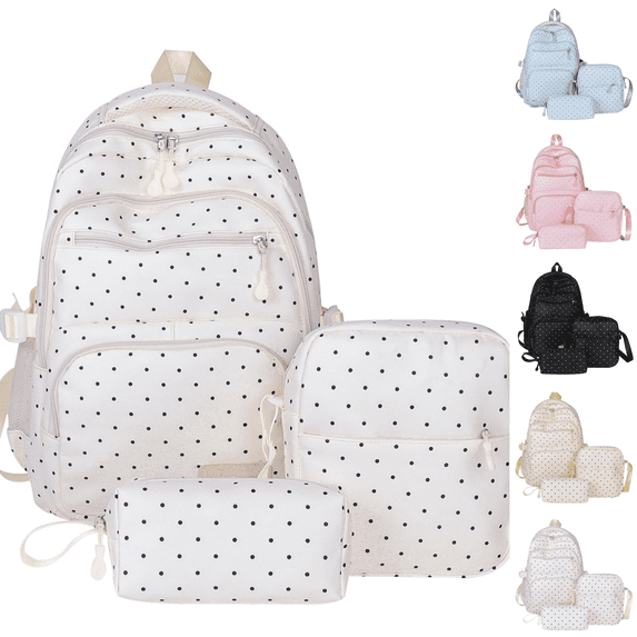 Polka Dot Backpack Set 3Pcs Cute Daypack Kawaii Nylon Backpacks for Travel Daily Use