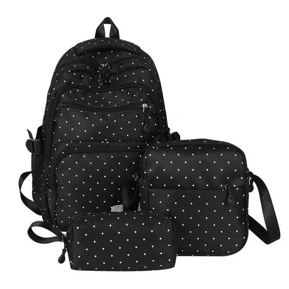 Polka Dot Backpack Set 3Pcs Cute Nylon Daypack Aesthetic Large Capacity Bookpack for Travel Daily Use