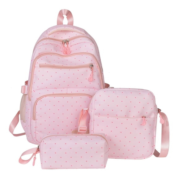 Polka Dot Backpack Set 3Pcs Cute Nylon Daypack Aesthetic Large Capacity Bookpack for Travel Daily Use