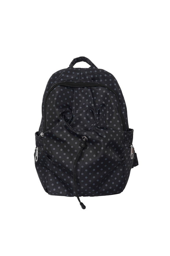 Polka Dot Backpack With Double Zipper Casual Travel Laptop Bag Simple Polka Dot Rucksack Commute Work Backpack (Black)