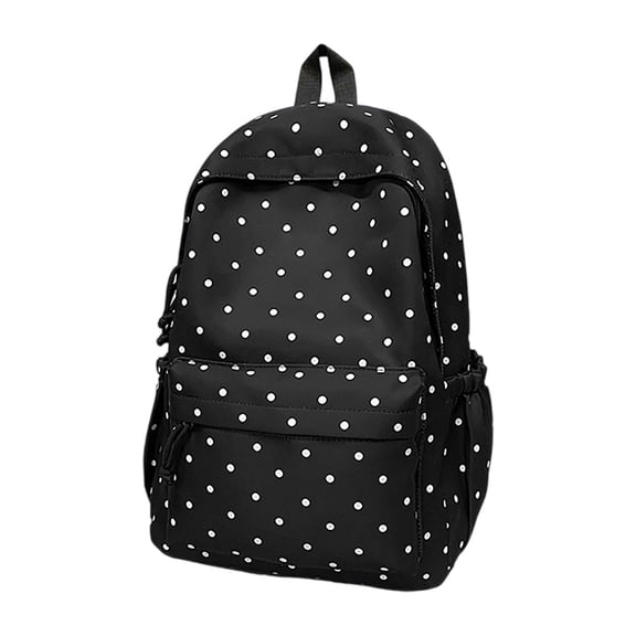 Polka Dot Backpack for Women Girls, Large Capacity Nylon School Bag, Cute Black White Dot Daypack, Water Resistant Lightweight Travel Bookbag for Teen Student College Work Casual Use