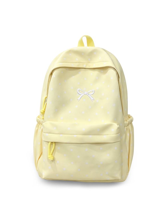 Polka Dot Backpack for Women Cute Bow Embroidery Kawaii Nylon Shoulder Bag – Whimsical Multi-Compartment Bookpack for Travel, School & Casual Daypack