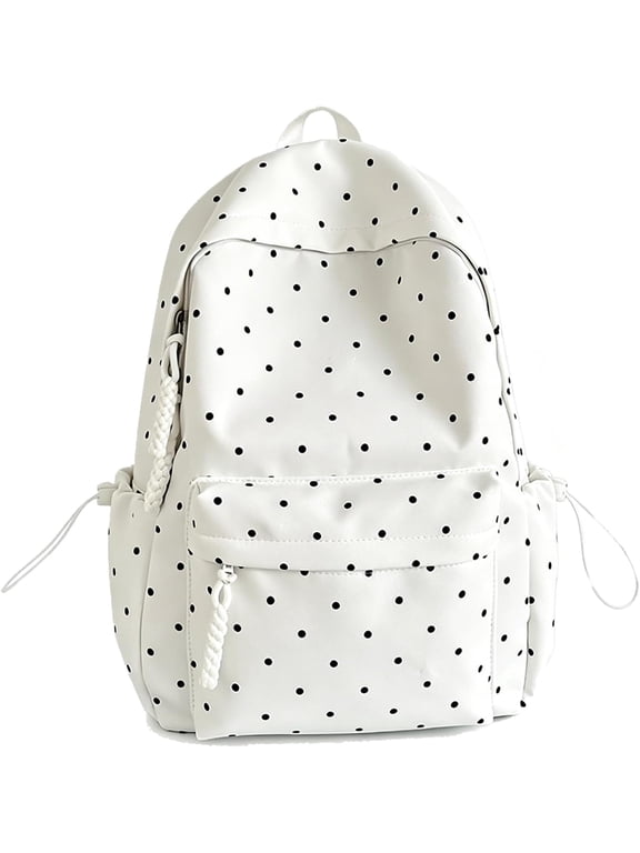 Polka Dot Backpack for Women Y2k Backpack for School Large Capacity Multi-Pocket Lightweight Polka Dot Nylon Bag (White Polka Dot)