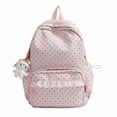 thumbnail image 1 of Polka Dot Backpack with Cute Lace Trim, Large Capacity Multi-Pockets Backpack with Pendant for Shopping Outdoor (Pink), 1 of 10