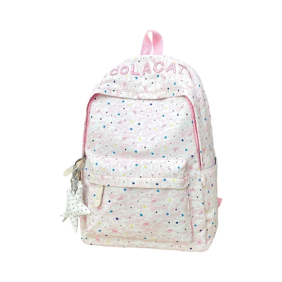 Polka Dot Backpack with Star Charm, Breathable Back Panel, Spacious Interior, Lightweight Daypack for Daily Activities and Fashion Look