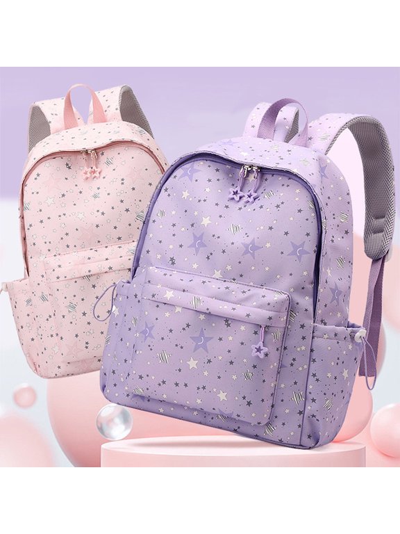 Polka Dot Backpack with Star Charm, Chic Y2K Large Capacity Pack for Women, Cute Nylon Casual Daypack for Travel Daily Everyday Use