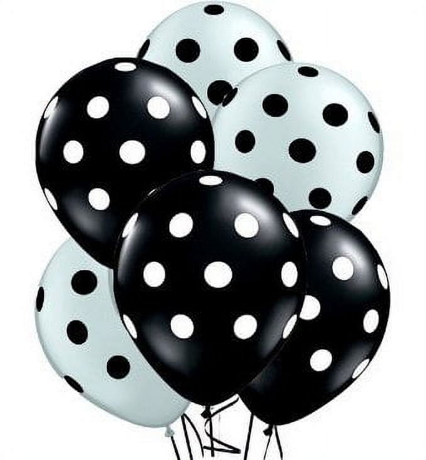 Polka Dot Balloons 11in Premium Metallic Silver and Black with All-Over print White and Black Dots Pkg/12