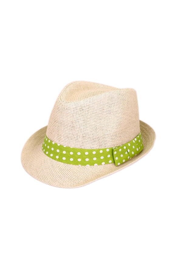 Polka Dot Band Natural Fedora Straw Hat