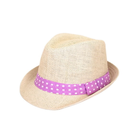 Polka Dot Band Natural Fedora Straw Hat
