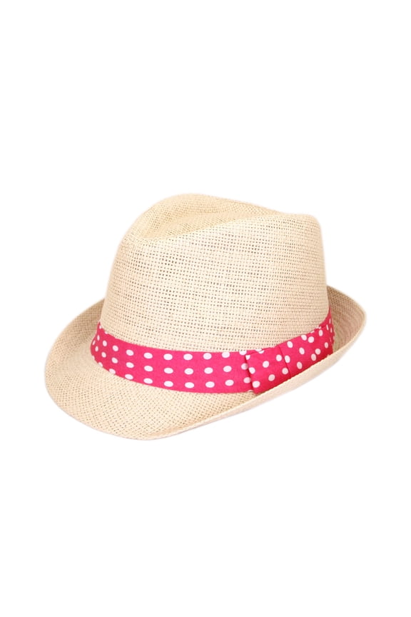 Polka Dot Band Natural Fedora Straw Hat
