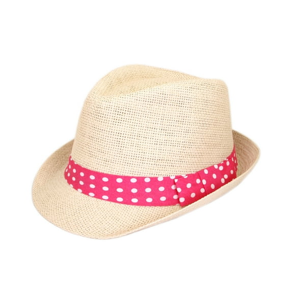 Polka Dot Band Natural Fedora Straw Hat