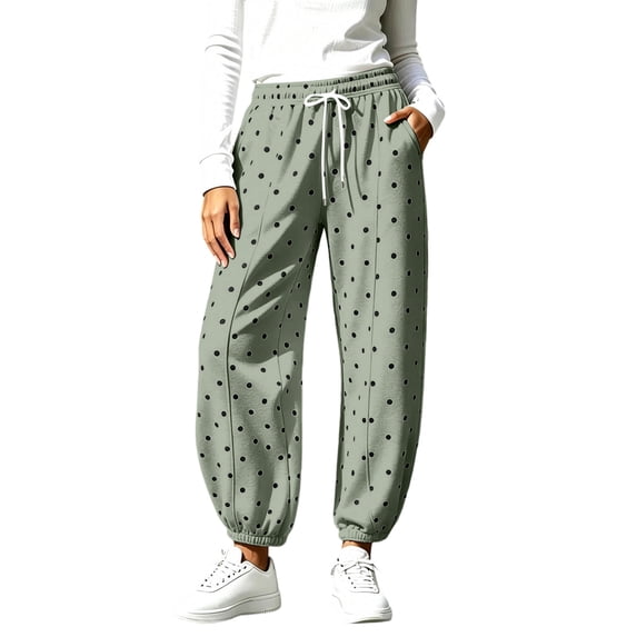 Polka Dot Barrel Pants for Women Drawstring Elastic Waist Tapered Sweatpants Casual Loose Outdoor Joggger Bottoms with Pockets