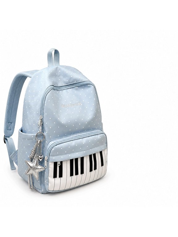 Polka Dot Bbackpack Piano Backpack Coquette, Cute Y2K Aesthetic Casual Daypack with Music Pendant