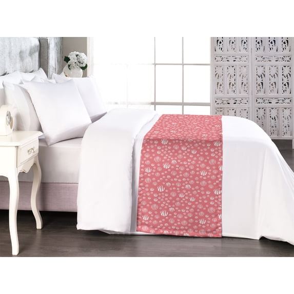 Polka Dot Bed Runner, Repetitive Zebra Skin Pattern of Circular Style Forms Geometric Circles Art, Decorative Accent Bedding Scarf for Hotels Homes & Guest Rooms, King, Coral and White, by Ambesonne