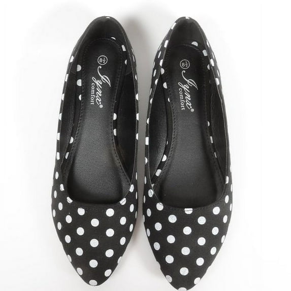 Polka Dot Black White Pointy Toe Comfort Flats
