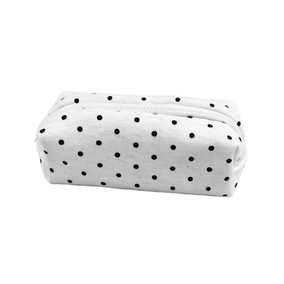 Polka Dot Black and White Simple Pattern Leather Pencil Case Zipper Pen Makeup Cosmetic Holder Pouch Stationery Bag for School, Work, Office
