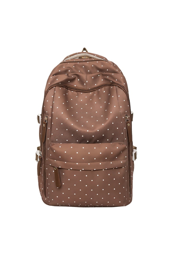 Polka Dot Bookbag 18.11 Inch Nylon Water Resistant Spacious Design for Travel Commute Work Daily Use (Coffee)