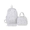 Polka Dot Bow Backpack Set, Water Resistant Bookbag with Lunch Box and Pencil Case, Nylon Laptop Backpack for Outdoor College, White