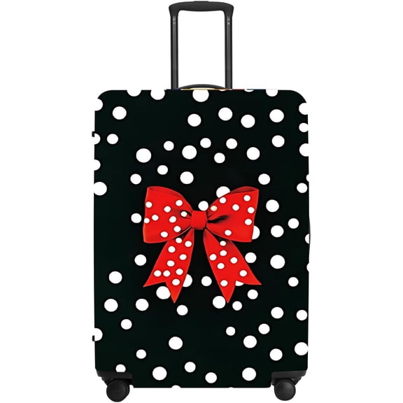 Polka Dot Bow Luggage Cover, Washable Suitcase Protector Red Ribbon Retro Design Anti-scratch for 28",30"Bag
