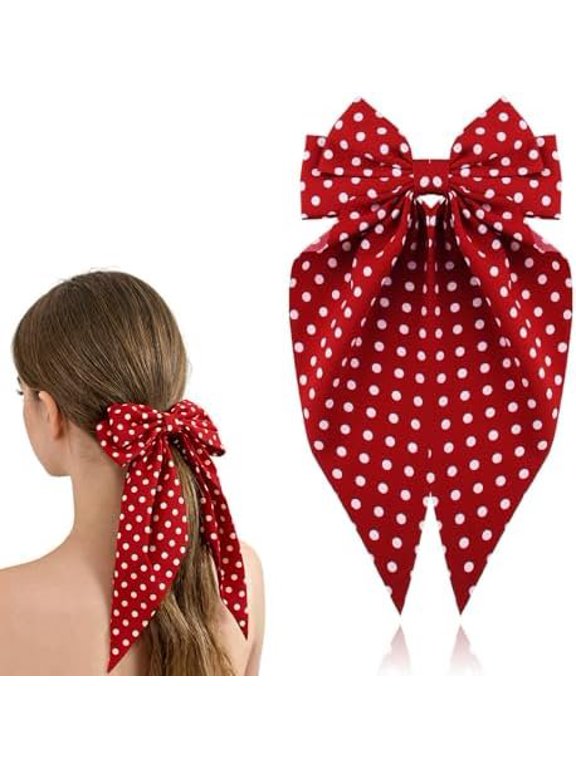 Polka Dot Bow Ribbons for Hair Bows Barrettes for Women Girls Tassel Ribbon Bows Clips Long Tail Bowknot Red And White Polka Dot Hair Bow Clip for Women Girls Elegant Birthday Party Outfits