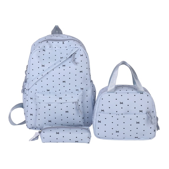 Polka Dot Bow School Backpack Set, Water Resistant Backpack with Pendant, Heavy Duty Bookbag for Travel Work College (Blue)