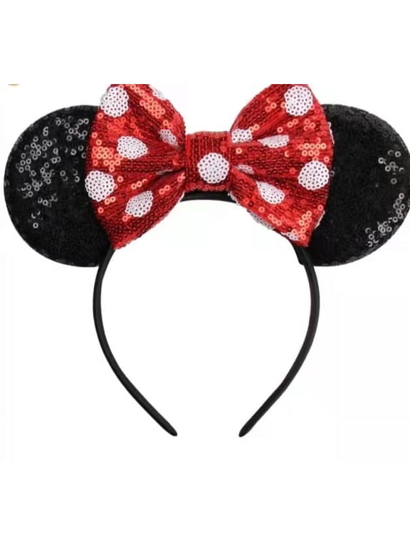 Polka Dot Bow Sequin Mickey Minnie Ears Headband / Minnie Inspired Princess Ears / Minnie Headband