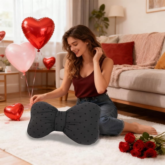 Polka Dot Bow Waist Pillow - Soft Home Decor Cuddle Pillow for Sofa, Bed & Bay Window, Comfortable Lumbar Support Cushion & Perfect Holiday Gift for Friends, Polka Dot Design, 14.96*11.81in, Black