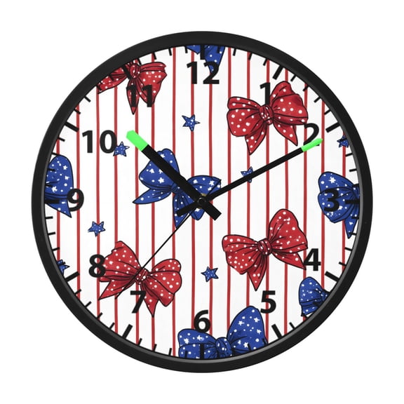 Polka Dot Bow Wall Clock 12 Inch Voice Activated Night Light Silent Non Ticking