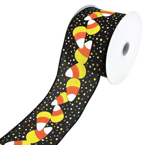 Polka Dot Candy Corn Wired Ribbon, 2-1/2-Inch, 10-Yard - Black
