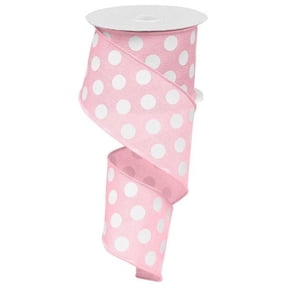 Polka Dot Canvas Wired Edge Ribbon - 2.5" x 10 Yards (Light Pink, White)