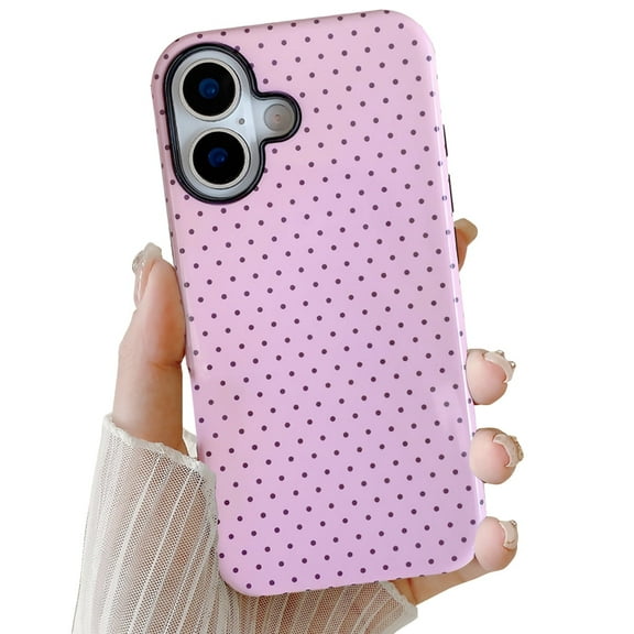 Polka Dot Case for iPhone 11, Cute Phone Case Aesthetic Pattern Design, Hybrid 2-Layer Shockproof Protective Cover for Girls Women (Pink,11)