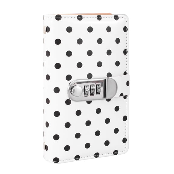Polka Dot Cash Organizer Binder with Combination Lock, PU Leather Money Storage Book, 100 Bill Capacity, Budget Wallet for Cash Saving Travel Use,White