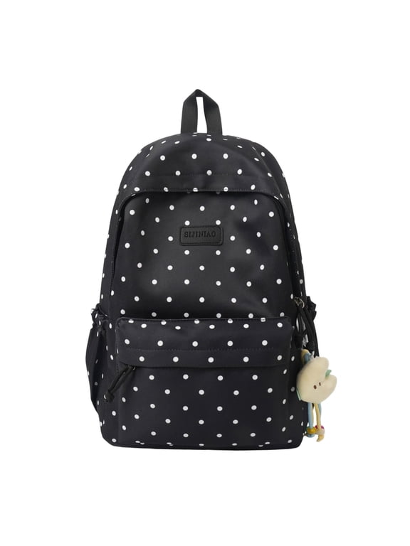 Polka Dot Casual Backpack, Lightweight Fashion Daypack, Multi-Pocket Travel Rucksack, Soft Fabric Carry Knapsack, Pendant Decorated Backpack, Water Resistant Daily Backpack