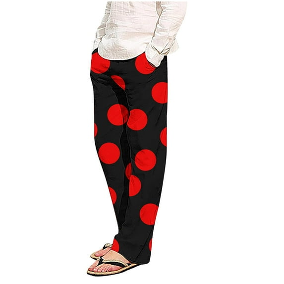 Polka Dot Casual Beach Pants for Men Baggy Straight Wide Leg Lounge Pants with Pockets Workout Fitness Athletic Sports Pants