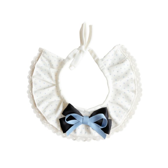 Polka Dot Cat Collar with Lace Trim, Blue Bowknot Princess Pet Bandana, Adjustable Tie Drool Bib for Small Dogs and Cats, Cute Daily Outfit