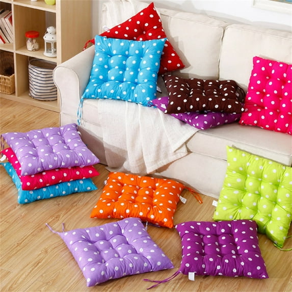 Polka Dot Chair Cushion 40x40cm | Soft Seat Pad for Dining Garden Office Home | Reversible Polyester Filled Washable Corded Pad | 1pc Coffee Hook Loop Fastener
