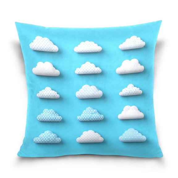 Polka Dot Clouds 16x16 Inch Plush Velvet Pillowcase Double Sided Print, Hidden Zipper