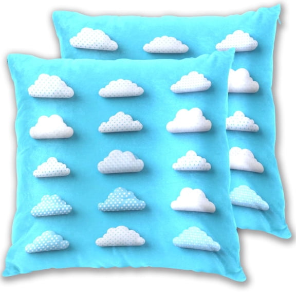 Polka Dot Clouds 16x16in 2-Piece Cotton Fleece Throw Pillow Covers, Shrink Resistant, Hidden Zip