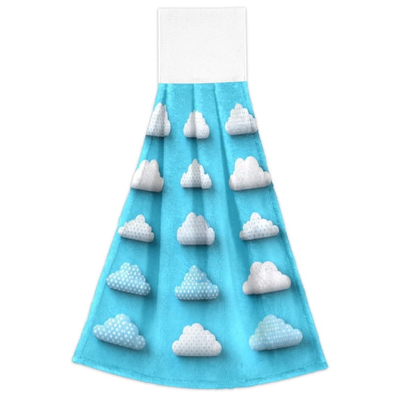 Polka Dot Clouds 2 Pack 14''x18'' Hand Towels Soft Coral Fleece Quick Dry Hook and Loop for Kitchen Bathroom