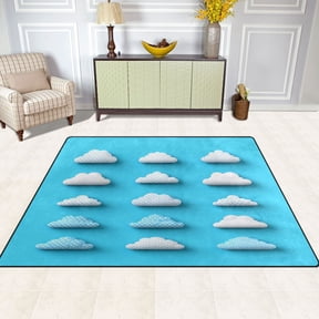 Polka Dot Clouds 63''x48'' Plush Memory Foam Bath Mat, Soft, Absorbent, Non Slip, Durable
