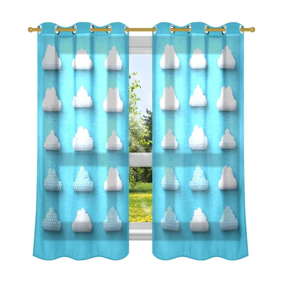 Polka Dot Clouds Breathable Sheer Curtains 63x52in Soft Light Filtering, UV Protection and Thermal Insulation