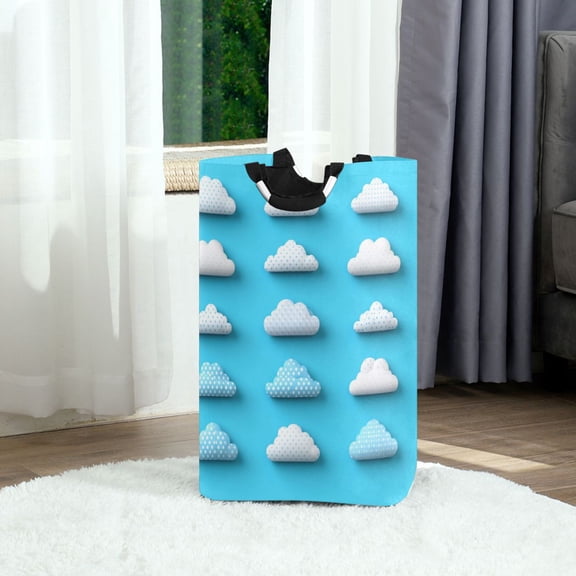 Polka Dot Clouds Foldable Laundry Hamper 12.6x11x22.7in with Handles for Bathroom Bedroom Storage
