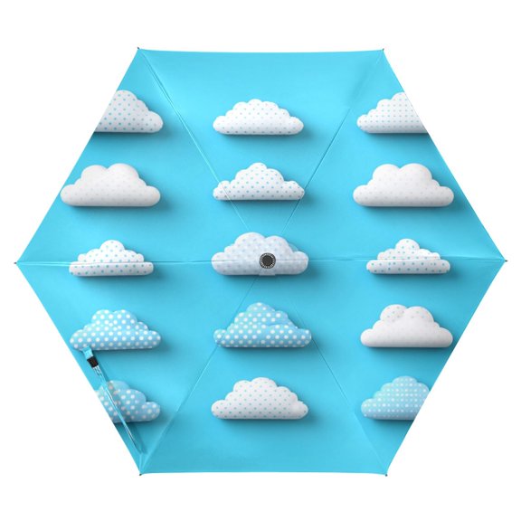 Polka Dot Clouds Folding Umbrella UV50+ Waterproof Sun Protection Auto Open Close Compact Fiberglass Frame