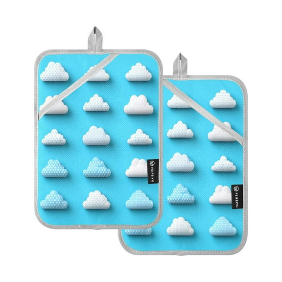 Polka Dot Clouds Set of 2 Heat-Resistant Quilted Pads, Silver Polyester, 7" x 9.8"