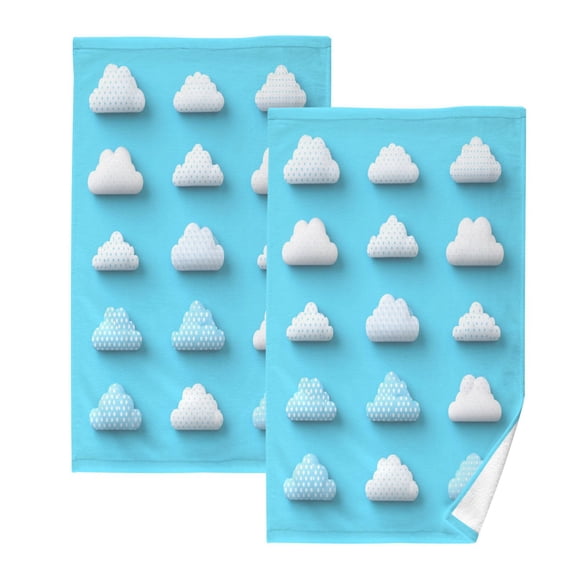 Polka Dot Clouds Set of 2 Pure Cotton Towels, 16'' x 28'', Highly Absorbent and Soft