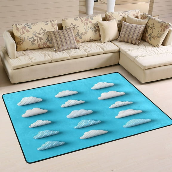 Polka Dot Clouds Soft Polyester Area Rug 36''x24'', Non Slip, Memory Foam, Water Absorbent